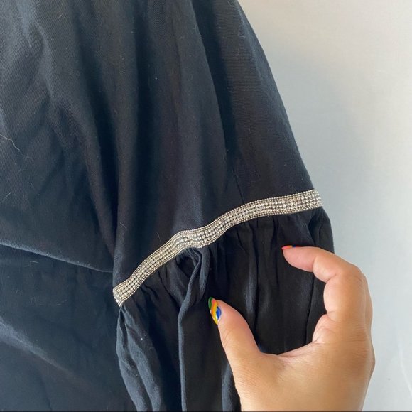 🌷 Zara Jewel Detail Black Balloon Long Sleeve Top Size S - Picture 3 of 11